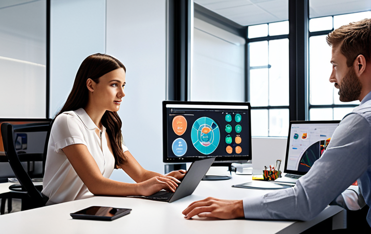 **

A modern office scene depicting employees collaborating with advanced automation tools. Focus on showcasing how automation streamlines workflows and provides employees with more time for creative tasks. Highlight elements such as data visualization dashboards, AI-powered assistants, and collaborative online platforms. Convey a sense of empowerment and innovation in the workplace.

**
