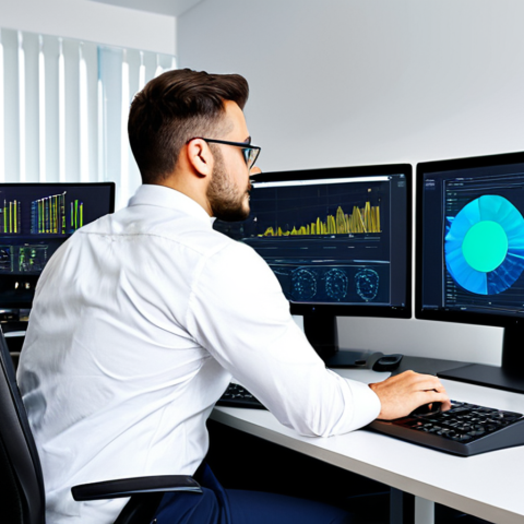 **
"A professional data analyst, fully clothed in business casual attire, working at a clean desk with multiple monitors displaying data visualizations. Modern office environment, safe for work, appropriate content, perfect anatomy, natural proportions, professional, family-friendly."
**